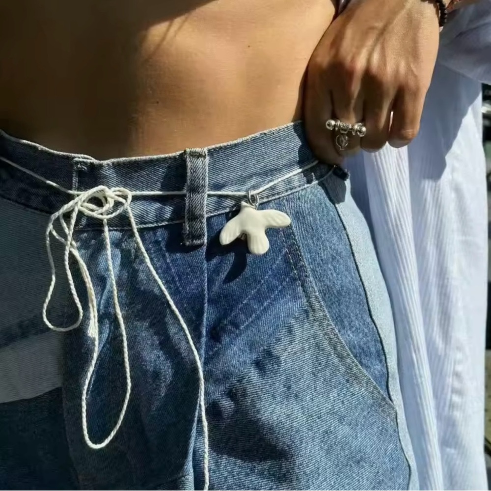 Adjustable Rope Chain Ceramic White Peace Dove Belt 46”